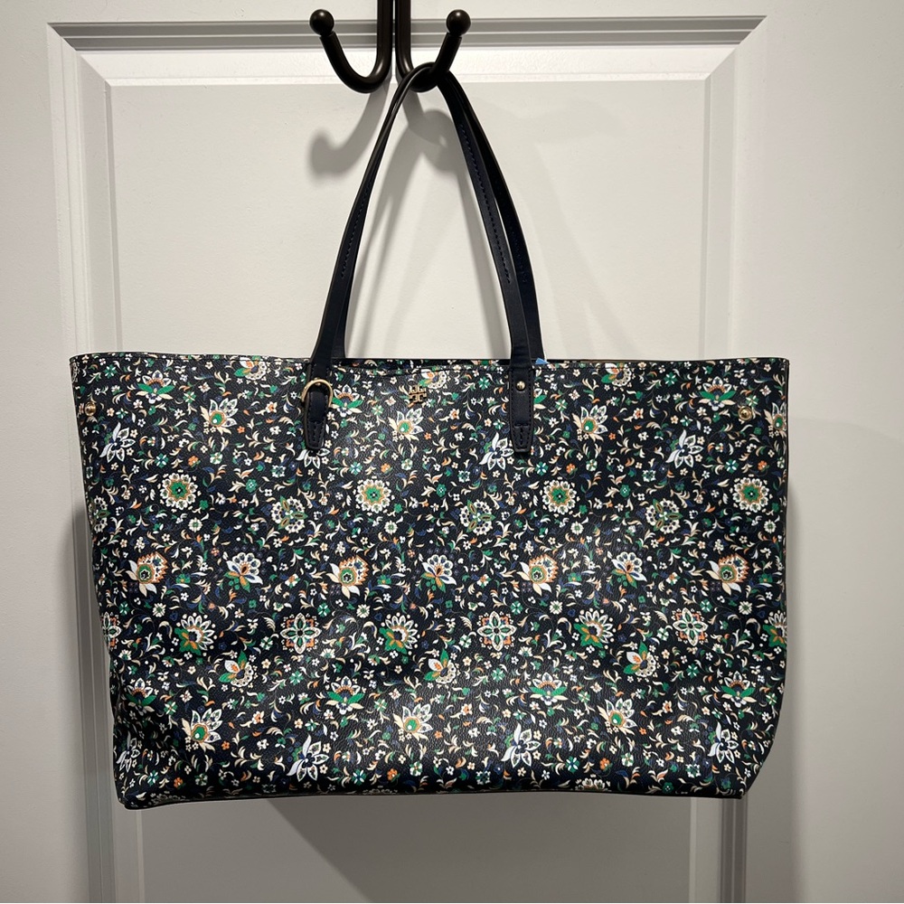 Tory Burch Kerrington Midnight Floral Square Tote